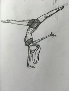 a pencil drawing of a person doing a handstand on one leg and another hand in the other