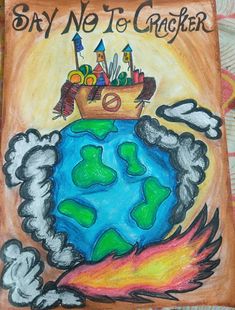 a child's drawing of a boat floating on top of the earth