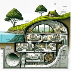 a cutaway view of a house with various rooms and parts labeled in the diagram