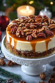 Indulge in the decadent flavors of pecan praline cheesecake, a show-stopping dessert for your holiday celebrations. #PecanCheesecake #HolidayDesserts #ChristmasBaking #FestiveTreats