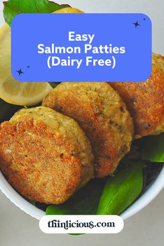 easy salmon patties in a bowl with lemon wedges