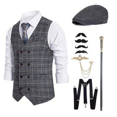 Season:All Seasons; Sleeve Length:Long Sleeve; Look After Me:Dry clean only; Gender:Men's; What's in the box:Vest,Shirt,Hat,Tie; Types:Outfits,Party Costume,Vest,Waistcoat,Beret Hat; Holiday:Masquerade,Carnival; Style:Retro Vintage,1920s; Occasion:Party Evening,Masquerade,Casual Daily; Material:Polyster; Age Group:Adults'; Characters:Cosplay,The Great Gatsby,Gentleman; Neckline:Collarless; Listing Date:05/15/2023; Bust: Great Gatsby Men, Casual Suit Vest, Cocktail Halloween, Costume Masquerade, Masquerade Carnival, Womens Basic Tops