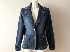 Vintage Blue denim jacket, women's dark blue denim jean jacket, Western cotton women short coat, gift idea for her, size medium  Label size: 38 Measurements (lying flat): Length: 22" Pit to pit: 19" Sleeve: 24" Shoulders: 17" Please check measurements to insure a proper fit. Remember to allow yourself some extra room for movement. You can compare these with something from your closet that fits you well. Please convo me if you need additional measurements. This jacket will come to you freshly lau Women Short Coat, Short Coats Women, Dark Blue Denim Jeans, Dark Blue Denim, Blue Denim Jacket, Extra Room, Denim Jacket Women, Denim Jean Jacket, Short Coat