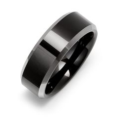 This 8mm wide ring is a black plated Tungsten Ring. Each of the edges of the ring has a Silver colored edge  for a two tone style. The Black ring can be engraved inside the band. Personalized Wedding Bands, Coordinates Jewelry, Coordinates Bracelet, Black Tungsten Rings, Tungsten Mens Rings, Cz Rings Engagement, Black Tungsten, Tungsten Ring, Engraved Jewelry