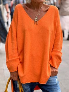 Buy Inexpensive Sweaters at Zolucky online store, SPU: 294MSW7H171B, Color: Orange, Pattern:Plain, Activity:Daily. Orange Pullover, Baggy Sweaters, Wool Knitting, Knitting Sweater, Pull Oversize, Boho Sweater, Jumpsuit Outfit, Estilo Chic, Oversized Pullover