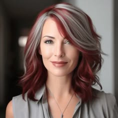 72 Gorgeous Red Hair Color Ideas Trending in 2023 Red And Silver Hair Color Ideas, Red Haircut Ideas, Grey Hair With Red Highlights, Grey And Red Hair, Red Hair With Silver Highlights, Hair Color Ideas Trendy, Gorgeous Red Hair, Red Hair Color Ideas, Cherry Red Hair