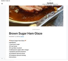 Brown Sugar Ham, Ham Glaze Brown Sugar, Ham Glaze, Ground Nutmeg, Ground Cinnamon, Dijon Mustard, Apple Cider Vinegar, Meal Ideas, Brown Sugar