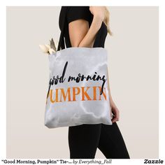 "Good Morning, Pumpkin" Tie-Dye Fall Quote Tote Bag. While the sky gets darker and grey, add a little fun and cheerful Fall and Halloween Piece into your morning routine. This "Good Morning, Pumpkin" Design in modern bright colors and typography is a fun and unique eyecatcher during breakfast as a mug or brightens the room as a fun special home decor piece. You can find more Thanksgiving and Fall-themed Designs in my shop. #breakfast #fall #fun #pumpkin #thanksgiving #tiedye #marble Fall Tote Bag, Fall Tote, Quote Tote Bag, Quote Tote, Perfect Tote Bag