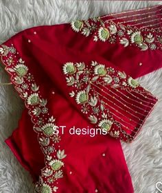 Red Blouse Design, Simple Maggam Work, Pink Blouse Designs, Magam Work, Maggam Blouse, Netted Blouse Designs, Long Blouse Designs, Blouse Designs Pattern