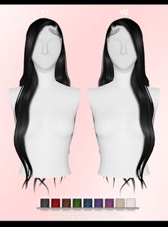 an image of a wig with long hair on display in front of a pink background