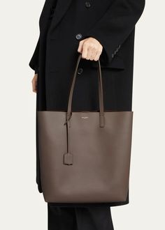 Saint Laurent Leather Shopper Tote Bag - Bergdorf Goodman Luxury Soft Leather Tote Bag, Ysl Shopping Tote, Yves Saint Laurent Tote Bag, Saint Laurent Black Tote Bag, Tote Bag Outfit, Dark Tan Leather-lined Tote Bag, North South, Shopper Tote, Shopping Tote Bag