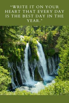 the waterfall is very tall and has many water cascading on it's sides