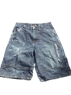 "So many pockets - no flaws except for patch - some wallet fading Do you think Jay-Z still owns any Rocawear? If youre reading this Jay I will trade you these shorts for a lunch - my treat  Waist: 32\" Rise: 12\" Inseam: 12\"" Womens Levi Jeans, Rocawear Jeans, Levi Jean Shorts, Baggy Streetwear, Mens Work Pants, Streetwear Shorts, Denim Cargo, Work Shorts, Shorts Denim