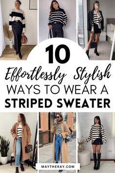 Looking for ways to incorporate a black and white striped sweater into your wardrobe? There are so many easy and stylish ways to create a striped sweater outfit. Here are a few ways to style the ever trendy wardrobe staple. Sweater Style Outfits, Cozy Sweaters Outfits, Cute Airport Outfit, Sweater Women Outfit, Casual White Sneakers, White Sweater Outfit, Cute Sweater Outfits