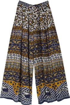 A pair of casual rayon pants, featuring a stunning intricate Indian style paisley print, these pants are soft, comfy and stylish.  The elastic waist is perfect to adjust size according to need and the loose palazzo style keeps one cool during the hot humid summer time. #tlb #SplitSkirtsPants #vacationclothing #beachwrap #Floral #Printed #Paisley #bohemianfashion #Streetwearpajamas #WideLegPants #BeachPants #Tribalbohopants Multicolor Paisley Print Wide Leg Pants, Patterned Wide Leg Pants With Paisley Print, Bohemian Wide-leg Pants With Paisley Print, Wide Leg Patterned Pants With Paisley Print, Bohemian Wide-leg Paisley Print Pants, Bohemian Wide-leg Paisley Pants, Bohemian Wide Leg Patterned Pants, Bohemian Wide-leg Patterned Pants, Indian Palace