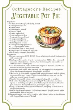 a recipe for vegetable pot pie on a plate