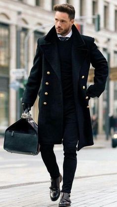 Mens Work Outfits, Long Overcoat, Trench Coat Men, Traje Casual