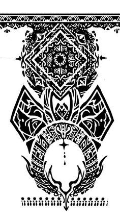 an intricate black and white design on a white background