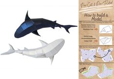 an origami shark is shown with instructions for how to build it and how to make it