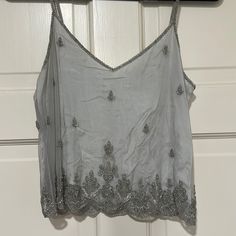 Moyna Beaded Crop Tulle Tank Originally From Bhldn Size Medium Never Worn, Extra Beads Included Festive Sleeveless Beaded Top, Festive Beaded Sleeveless Top, Silver Tops For Summer Wedding, Silver Embellished Party Top, Festive Embellished Tops For Wedding, Silver Wedding Tops For Summer, Festive Embellished Wedding Tops, Summer Wedding Silver Tops, Silver Sleeveless Top For Wedding