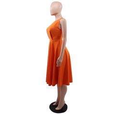 Solid Color Simple Sleeveless Tank Top Casual Dress Sleeveless Solid Orange Dress, Orange Sleeveless Solid Color Dress, Chic Orange Sleeveless Sundress, Elegant Sleeveless Orange Midi Dress, Elegant Orange Sleeveless Midi Dress, Orange Sleeveless Knee-length Spring Dress, Orange Sleeveless Knee-length Dress For Spring, Spring Sleeveless Orange Knee-length Dress, Orange Knee-length Sleeveless Dress For Spring