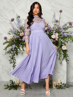 Lilac Dress Casual, Lavender Dress Casual, Professional Maternity Outfits, Lavender Maternity Dress, Modest Dress Outfits, Purple Maternity Dress, Babyshower Dress, Mock Neck Bodycon Dress, Frock Designs