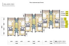 the floor plan for an apartment building with four floors and three levels, in different colors