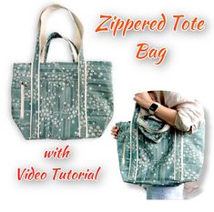 the zippered tote bag with video tutorial is shown in front and back