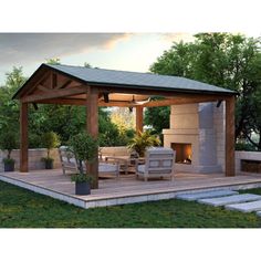 a gazebo sitting on top of a wooden deck