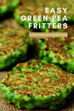 easy green pea fritters on a cutting board with the title text overlay