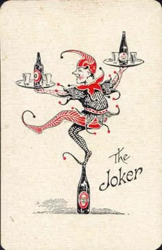 the joker playing cards with an image of a man holding a tray on his back