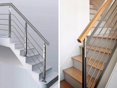 two pictures side by side, one with a stair railing and the other with a handrail