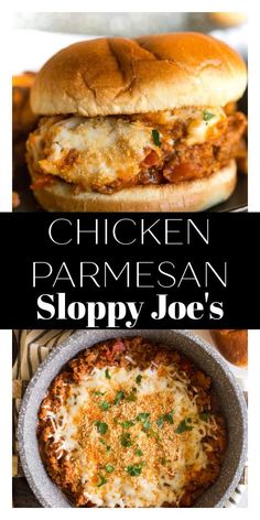 chicken parmesan sloppy joe's recipe with the title above it