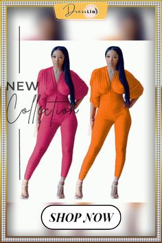 Sexy Women's Clothing Deep V Neck Solid Color Pleated Ruched Bodycon One Piece Jumpsuits Casual Stretch Bodysuit With Ruched Detail, Casual Stretch Ruched Bodysuit, Fitted Ruched Jumpsuits And Rompers For Spring, Spring Fitted Ruched Jumpsuits And Rompers, Ruched Jumpsuits And Rompers For Night Out, Fitted Ruched Jumpsuits And Rompers For Night Out, Deep V Neck, 1 Million, Deep V