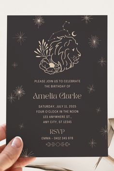 The Leo girl astrology star sign.

This celestial Leo Zodiac starsign invitation set is the perfect way to invite your guests to your mystical birthday party! 

This invitation set includes both a printable 5x7in invitation template along with a FREE mobile optimized version for sharing digitally via social media, text messages, or email - no more lost invitations, this will stay directly on their device!

This is an editable template - you can change the text, font, background images,  graphics etc. to personalize and customize for your event information and theme. Please note that the colours cannot be changed on the images, colours can only be changed on the text of this invitation. 
#leo #zodiac #astrology #astrological #starsign #tarot #tarotspread #tarotreadersofinstagram #mystic