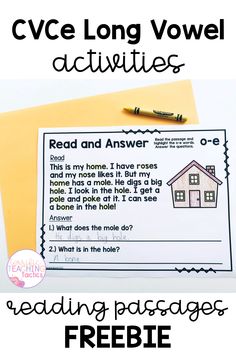 the cvce long o level activities for reading and writing with an image of a house