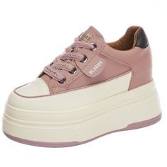 Hit the streets in style with these Women's 9cm Platform Leather Sneakers. Constructed from high-quality leather, these shoes offer the perfect combination of comfort and daring. Take the challenge with a 9cm lift, and stand out from the crowd with this fashion statement. Show off your risk-taking side! Fits smaller than usual. Please check this store's sizing info. How to Choose the Right Size: To ensure the perfect fit, please follow these steps: Measure the length of your foot while standing, Casual High Heel Leather Platform Sneakers, Trendy Leather Platform Sneakers With Elevated Sole, Trendy Leather High Heel Platform Sneakers, Leather Height-increasing Sneakers With Round Toe, Height-increasing Leather Sneakers With Round Toe, Leather Height Increasing Sneakers With Round Toe, Pink Leather Platform Sneakers For Streetwear, Trendy Pink Leather Platform Sneakers, Leather Low-top Platform Sneakers For Sports