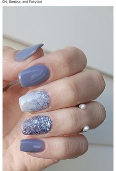 Bridal Nails Wedding Purple, Bridesmaid Acrylic Nail Ideas, Glamrdip Nail Ideas, Purple And Grey Nail Ideas, Lilac And Gray Nails, Lavender Grey Nails, Grey Nail Ideas, Bridesmaid Nails Blue, Purple Sns Nails