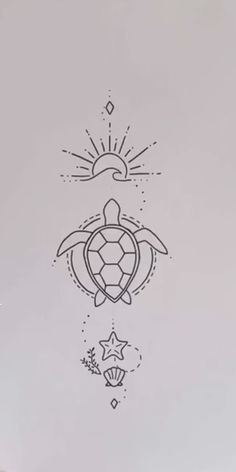 a drawing of a turtle and stars on a wall