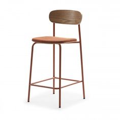 an image of a bar stool with wooden seat and backrests on white background