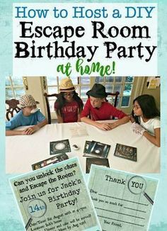 kids sitting at a table with the words how to host a diy escape room birthday party at home