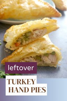 A stack of 2 halves of a turkey hand pie. Hand Pies With Puff Pastry, Turkey Hand Pies, Recipe With Puff Pastry, Easy Leftover Turkey Recipes, Turkey And Dumplings, Turkey Salad Recipe, Leftover Turkey Casserole, Leftover Turkey Soup, Turkey Soup Recipe