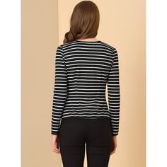 A striped blazer features a decorative notched lapel with buttons embellished, long sleeves, and a hook eye closure. This blazer is comfortable and soft, and it's not too thick and will be great in the fall as well. This blazer can be dressed up for any occasion from casual to formal. It goes well with slim-leg jeans and boots. Lightweight, you can wear it in cool weather or in the office. Button Decor, Women's Suits, Striped Blazer, Blazer Black, Casual Work, Work Office, Slim Leg, Hook Eye, In The Fall