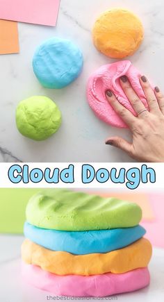 this is an image of how to make cloud dough that looks like it has been made with