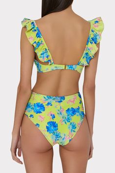 Our Ruffle Bikini Top is a classic underwire style adored with a ruffle that trims the entire top of the bikini, creating a flirty, ruffly strap. It’s made from Spanish swim fabric that’s done in our new Floating Cosmos print. It has a hook closure in the back. Pair yours with its coordinating Floating Cosmos Tie Bikini Bottom. Fitted Swimwear With Ruffled Straps For Vacation, Summer Swimwear With Ruffles And Underwire, Fitted Swimwear With Ruffled Straps For Beach, Fitted Underwire Swimwear With Ruffles, Fitted Underwire Ruffle Swimwear, Fitted Ruffled Underwire Swimwear, Underwire Ruffled Swimwear For Vacation, Ruffled Underwire Swimwear For Vacation, Beachwear Swimwear With Adjustable Ruffled Straps