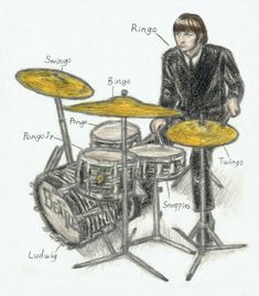 a drawing of a man playing the drums