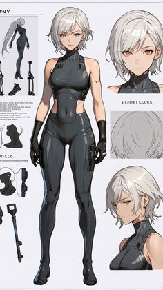 Six Armed Character Design, Athletic Anime Female, Characters Back To Back Pose, Anime Cyberpunk Female, Cyberpunk Agent, Character Design Punk, Muscular Anime Female, Basic Character Design, Techwear Character Design