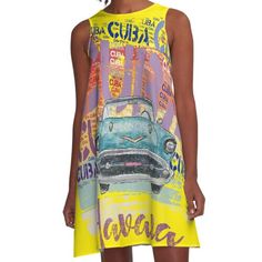 Loose-fit, mid-length sleeveless dress with silky handfeel. Printed on both sides. Machine washable. Size range XS-2XL. This Havana Cuba T-Shirt is perfect for lovers of classic cars and Cuba friends. It would be a great gift idea for any birthday, Christmas, graduation or any other gift-giving occasion for dad, mom, people who love the Cuban lifestyle, the Cuban culture, the Cuban music, the Cuban food, the Cuban salsa and the good ones Love times, will like this short sleeve t-shirt. This is a Retro Sleeveless Dress With Graphic Print, Cuban Salsa, Vintage Cuba, Cuban Music, Cuban Culture, Cuban Food, Car Vintage, Old School Cars, Car Themes