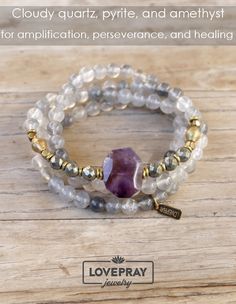 Quartz Crystal and Amethyst Mala Bracelet. #healing #quartz #amethyst #yoga Czech Beads Jewelry, Women In Africa, Support Women, 108 Bead, Mala Bracelet, Handmade Wire Jewelry, Healing Power, Quartz Beads, Amethyst Jewelry