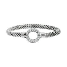 Crafted from a sterling silver popcorn chain, and featuring a cubic zirconia-studded circle link, this stylish bangle is an eye-catching accessory.BRACELET DETAILSLength: 7.5 in.Clasp: hookMetal: sterling silverPlating: rhodiumPackaging: boxedCUBIC ZIRCONIA DETAILSTotal weight: 1/2 ct.Shape: roundSetting: paveGemstones may have been treated to enhance their appearance. Special care may be required. Size: One Size. Gender: female. Age Group: adult. Bangles Jewelry, Mens Fashion Casual, Bangle Bracelet, Popcorn, Gender Female, Bangle Bracelets, Cubic Zirconia, Jewelry Watches, Age Group